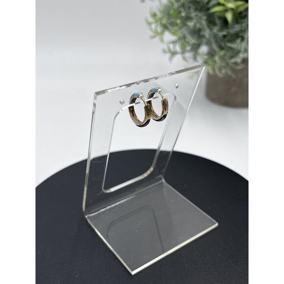 Blue Turquoise Pave Crystal CZ Gold Vermeil 925 Small Huggie Hoops‎ - Picture 7 of 15